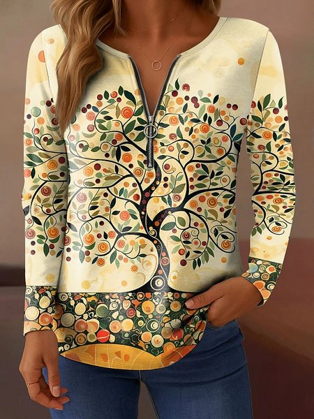 

Vintage Tree V Neck Long Sleeve T-shirt, Yellow, T-shirts
