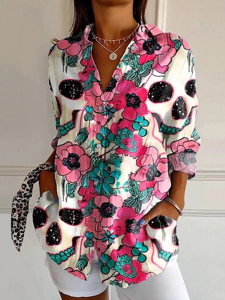 

Shirt Collar Long Sleeve Halloween Regular Loose Shirt For Women, Color4, Shirts