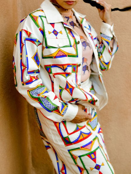 

Urban Printing Random Print Shirt Collar Jacket, White, Jackets