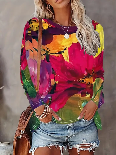 

Women Floral Long Sleeve Tee T-shirt Crew Neck Printing Casual Spring/Fall Graphic Tee Top, As picture, T-Shirts