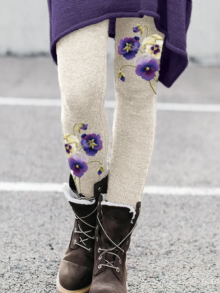 

Women Floral Long Pants Casual Spring/Fall Trousers, Apricot, Pants