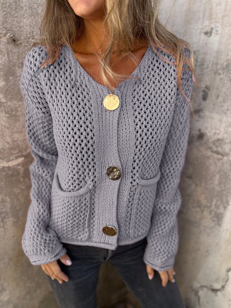 

Women Cotton Plain Long Sleeve Comfy Casual Sweater, Gray, Sweaters