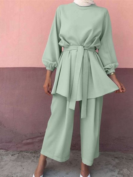 

Women's Split Joint Plain Daily Going Out Two-Piece Set Khaki Casual Spring/Fall Top With Pants Matching Set, Mint, Suits