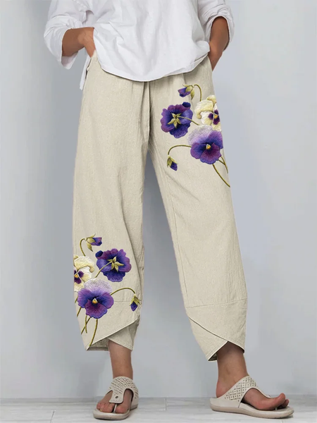 

Women Floral Ankle Pants Pants Casual Spring/Fall Trousers, Apricot, Pants