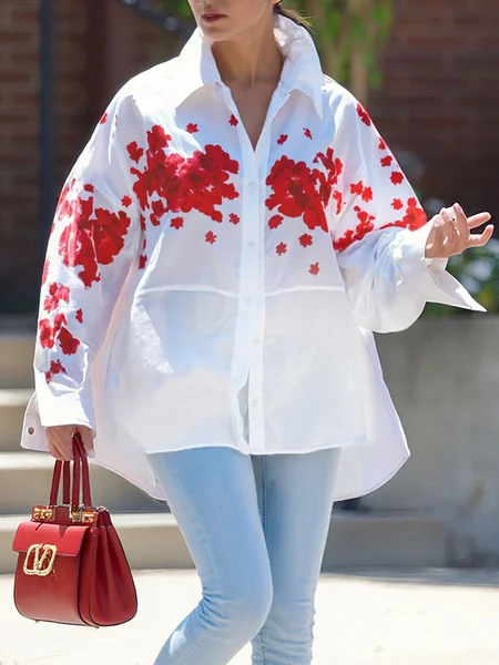 Urban Floral Printing Shirt Collar Shirt