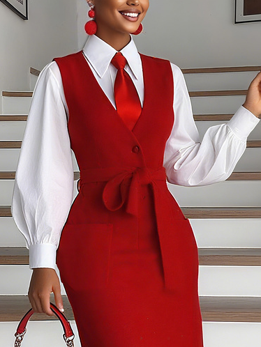 

Cotton Urban Plain Buttoned Shirt With Tie, White, Blouses and Shirts