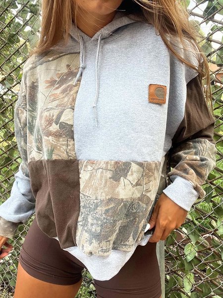 

Women Geometric Hoodie Printing Vintage Spring/Fall Long Sleeve Sweatshirt, Light gray, Sweatshirts & Hoodies