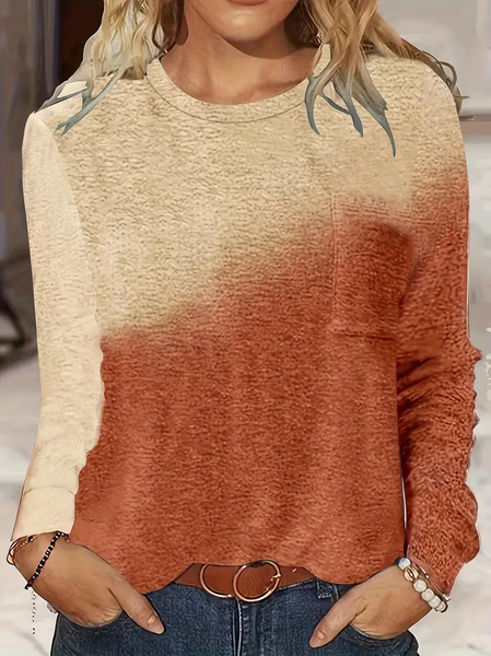 

Women Ombre Long Sleeve Tee T-shirt Crew Neck Printing Casual Spring/Fall Graphic Tee Top, Orange, T-Shirts