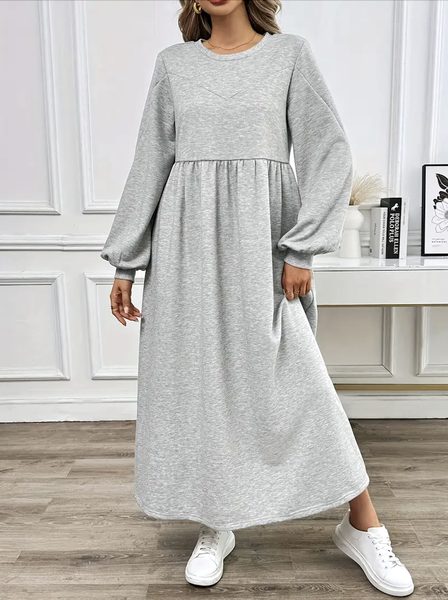 

Women Plain Spring/Fall Dress Crew Neck Long Sleeve A-Line Dress, Gray, Maxi