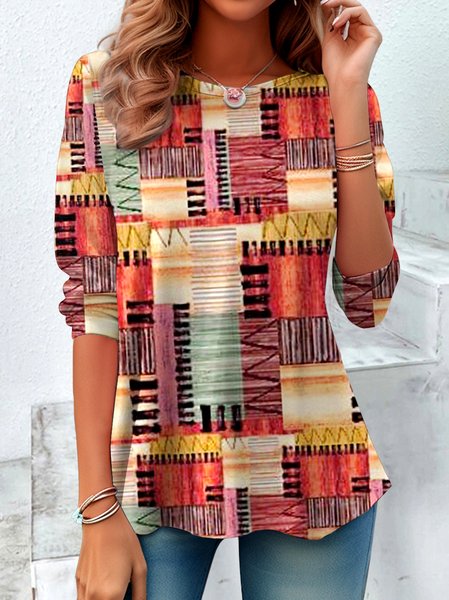 

Vintage Plaid Crew Neck Long Sleeve T-shirt, Orange, T-shirts
