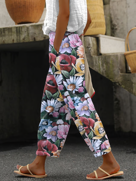 

Women Floral Long Pants Casual Spring/Fall Trousers, As picture, Pants