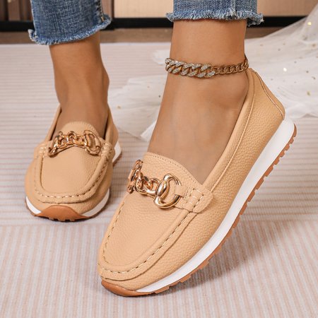 

Vintage Plain Slip On Flat Heel Slip On, Khaki, Flats/Loafers