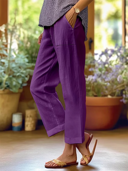 

Women Plain Long Pants Casual Spring/Fall Trousers, Purple, Pants