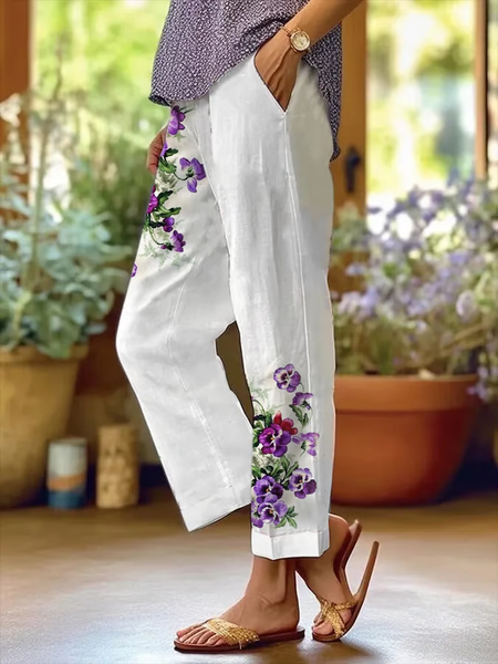 

Women's H-Line Baggy Pants Daily Going Out Pants White Casual Printing Floral Spring/Fall Pants, Pants