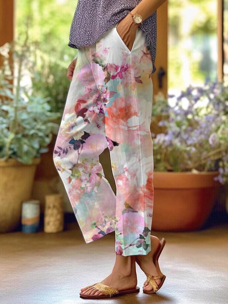 

Women Floral Long Pants Casual Spring/Fall Trousers, As picture, Pants