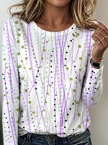 

Vintage Striped Crew Neck Long Sleeve T-shirt, Purple, T-shirts