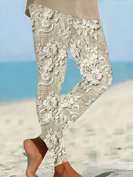 

Women Floral Casual All Season Printing Long Leggings, Khaki, Leggings