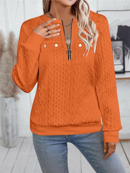 

Plain V Neck Regular Fit Casual Sweatshirt, Orange red, Outerwear