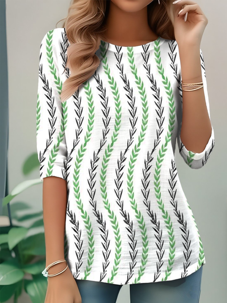 

Vintage Geometric Crew Neck Long Sleeve T-shirt, Green, T-shirts