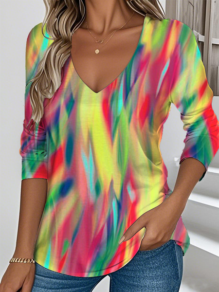 

Vintage Ombre V Neck Long Sleeve T-shirt, Yellow, T-shirts