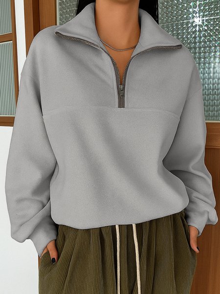 

Casual V Neck Plain Sweatshirt, Gray, Hoodies & Sweatshirts
