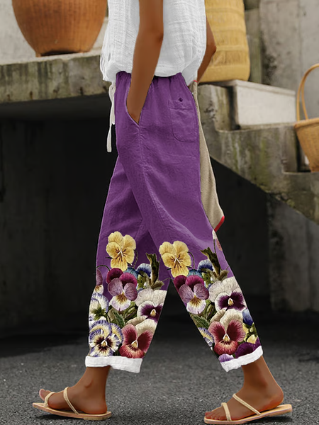 

Women Floral Ankle Pants Pants Casual Spring/Fall Trousers, Purple, Pants