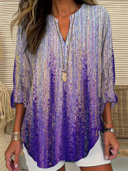 

Women Abstract Long Sleeve Blouse Spring/Fall Printing V Neck Daily Casual Top, Purple, Shirts
