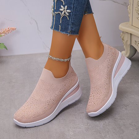 

Casual Plain Slip On Block Heel Slip On, Pink, Sneakers&Athletic