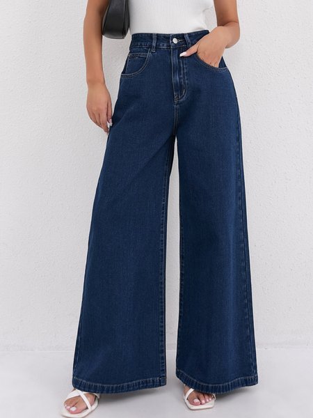 

Women Plain Long Pants Vintage Spring/Fall Trousers, Dark_blue, Denim&Jeans