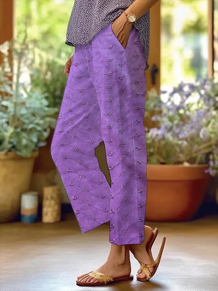

Women Abstract Long Pants Casual Spring/Fall Trousers, Purple, Pants