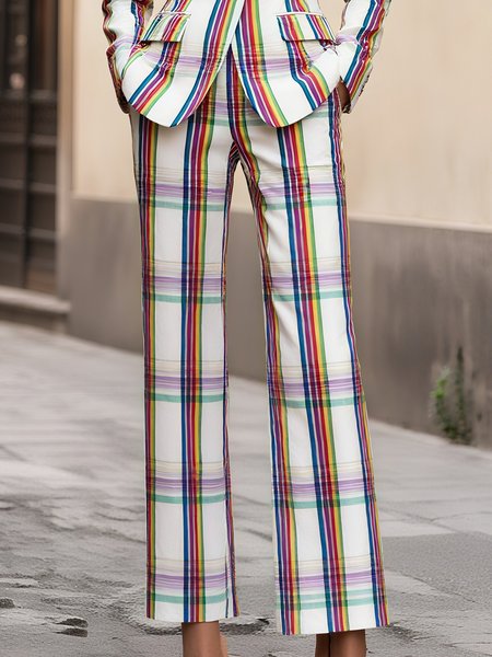 

Urban Plaid Printing Fashion Straight Pants, As picture, Pants