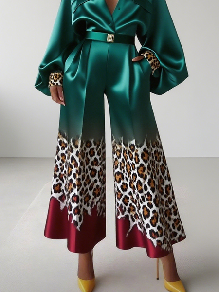 

Urban Leopard Printing Wide Leg Pants, As picture, Pants