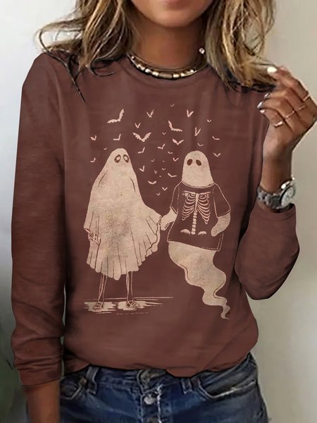 

Vintage Halloween Crew Neck Long Sleeve T-shirt, Brown, T-shirts