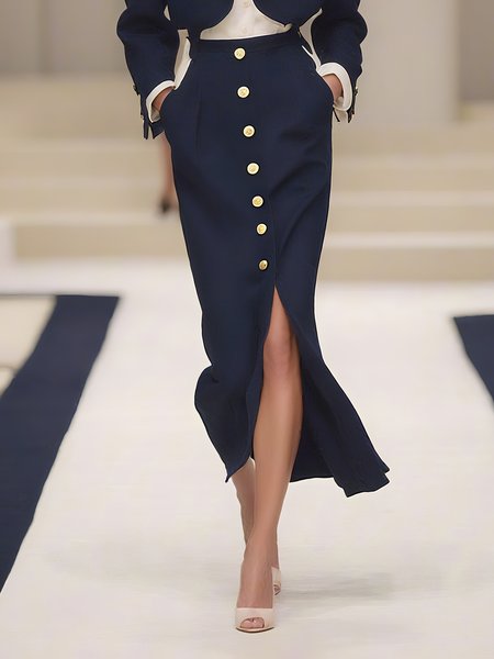 

Urban Slit Plain Midi Skirt, Navyblue, Skirts