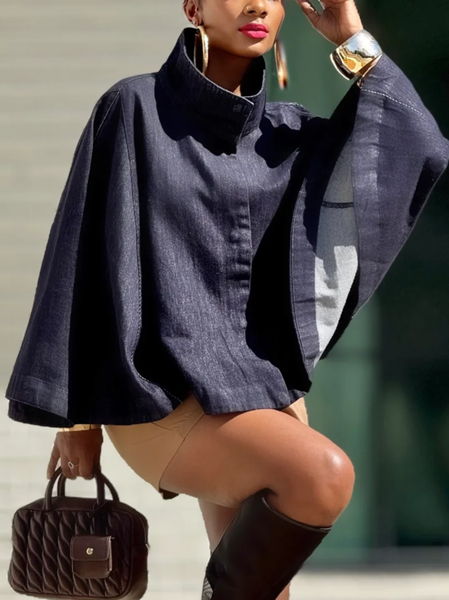 

Urban Buttoned Plain Stand Collar Denim Coat, Blue, Jackets