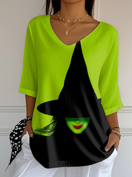 

Vintage Halloween Crew Neck Three Quarter Sleeve T-shirt, As picture, T-shirts