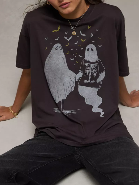 

Vintage Halloween Crew Neck Short Sleeve T-shirt, As picture, T-shirts
