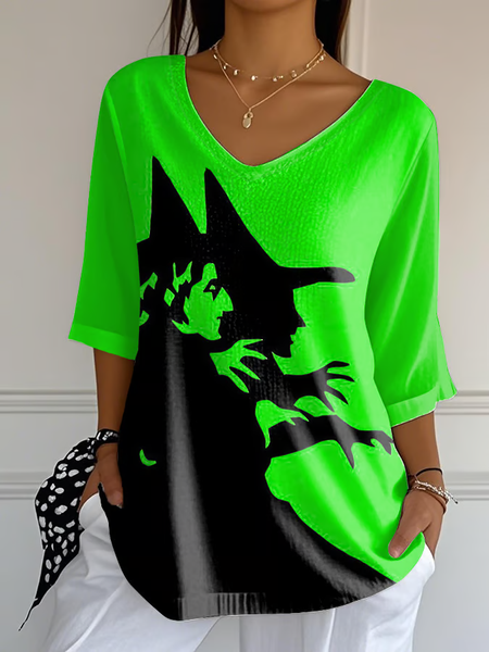 

Vintage Halloween V Neck Three Quarter Sleeve T-shirt, Color3, T-shirts