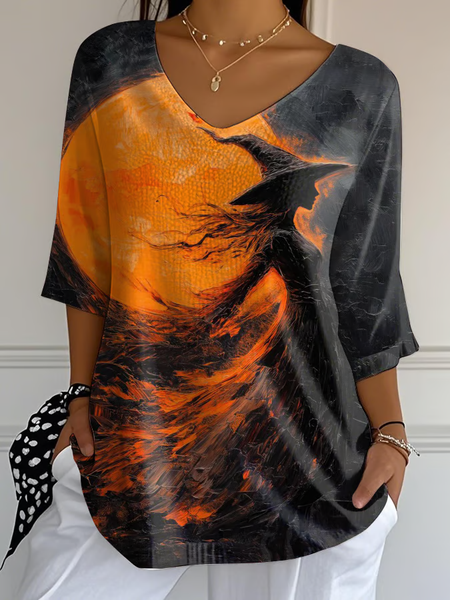 

Vintage Halloween Crew Neck Three Quarter Sleeve T-shirt, As picture, T-shirts
