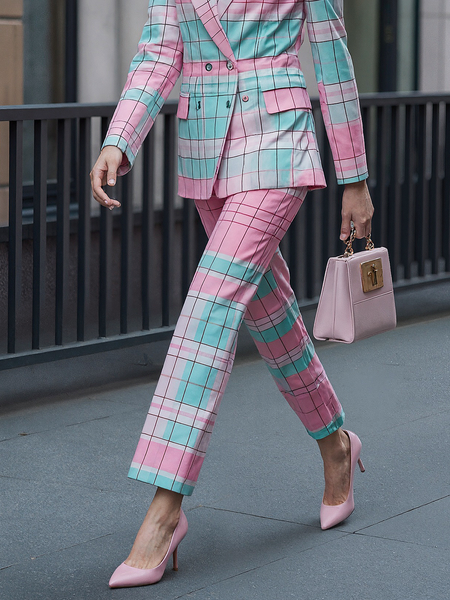 

Urban Plaid Printing Straight Pants, As picture, Pants