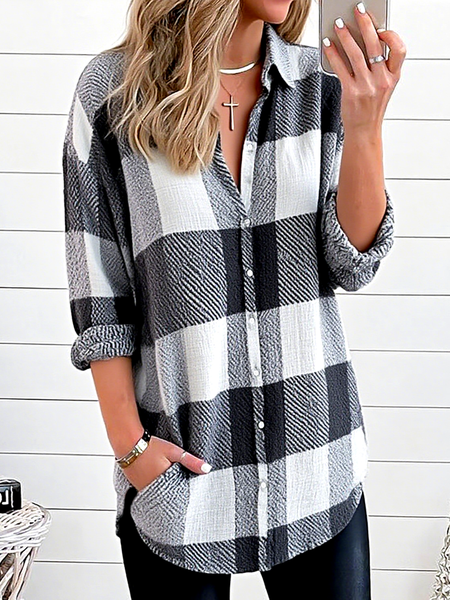 Women's Simple Plaid Pattern Shirt Retro Elegant Spring And Autumn Style Daily Casual Top