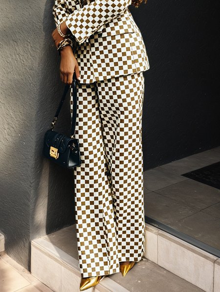 

Plus Size Urban Plaid Printing Wide Leg Pants, As picture, Plus Pants