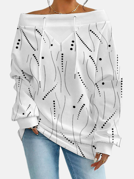 

Casual Off The Shoulder Striped Sweatshirt, White, Hoodies & Sweatshirts