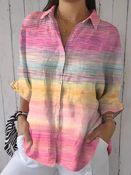 

Women Abstract Three Quarter Sleeve Shirt Spring/Fall Printing Shirt Collar Daily Casual Top, Pink, Shirts