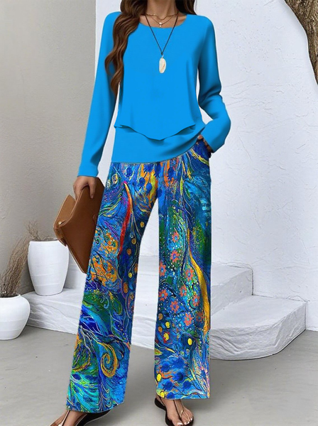 

Women Psychedelic Art Two-Piece Set Daily Long Sleeve Casual Spring/Fall Top With Skirt Matching Set, As picture, Sets