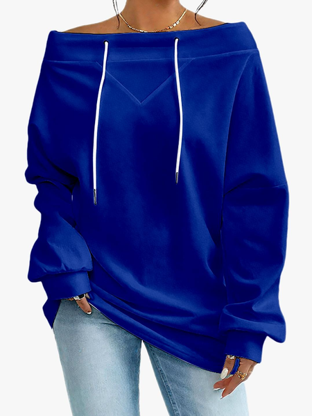 

Casual Off The Shoulder Plain Sweatshirt, Royal blue, Hoodies & Sweatshirts