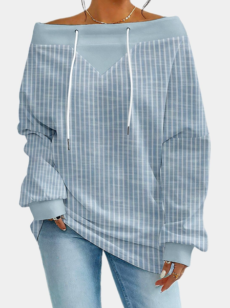 

Casual Off The Shoulder Striped Sweatshirt, Cyan, Hoodies & Sweatshirts