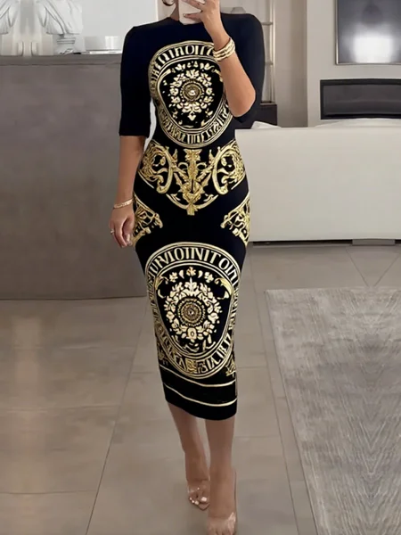 

Plus Size Tight Regular Sleeve Elegant Dress, Black, Plus Dresses