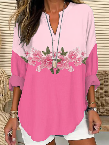 

Women Floral Long Sleeve Blouse Spring/Fall Printing V Neck Daily Casual Top, Pink, Shirts