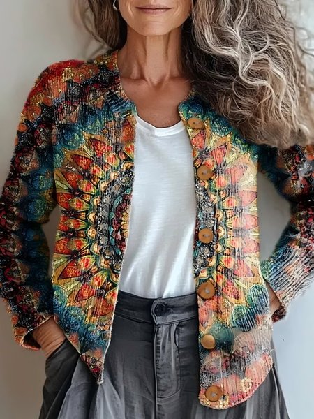 

Women Knitted 3D Printing Long Sleeve Comfy Casual Cardigan, Color5, Cardigans